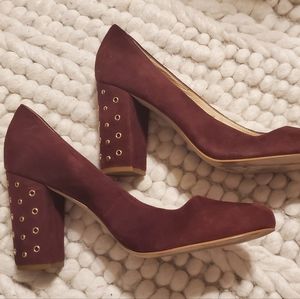Kate Spade suede grommet heels in wine red